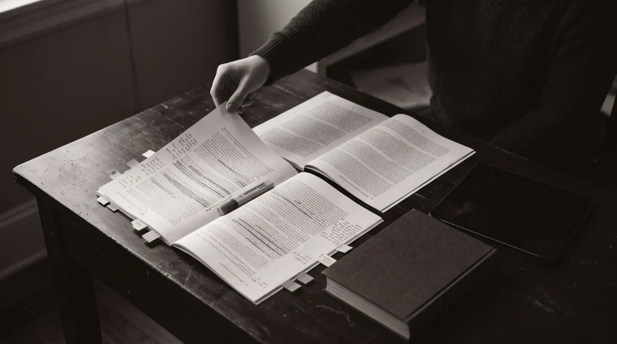 Aantekeningen en een open studie op tafel